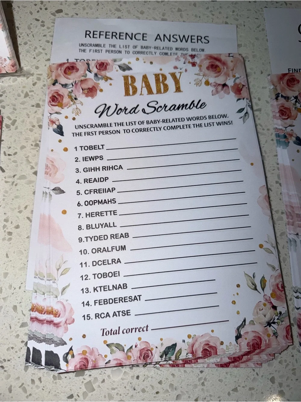 Baby Shower Game Kit — Pink and Gold Floral Party Pack
